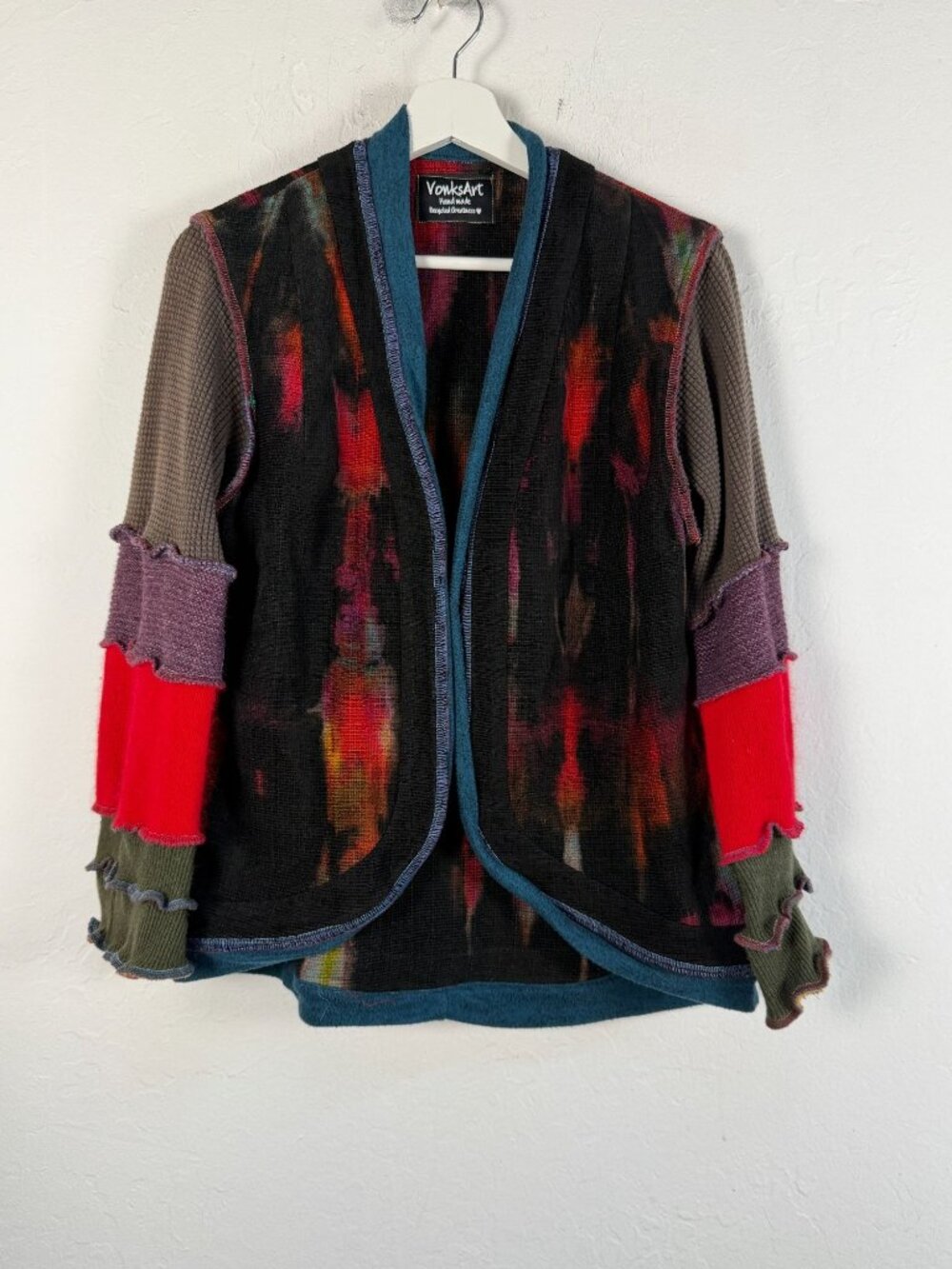 ONE OF KIND VonksArt Handmade Recycled Patchwork Cardigan Dye Waffle Knit Boho